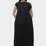 Mijeong Park balloon maxi dress black full length front view relaxed balloon silhouette side pockets