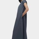Mijeong Park balloon maxi dress blue gray side view relaxed silhouette cap sleeves