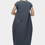 Mijeong Park balloon maxi dress blue gray back view relaxed fit balloon silhouette invisible zipper