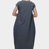 Mijeong Park balloon maxi dress blue gray back view relaxed fit balloon silhouette invisible zipper