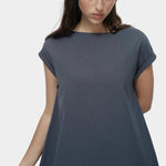 Mijeong Park balloon maxi dress blue gray front view relaxed silhouette crew neckline