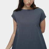 Mijeong Park balloon maxi dress blue gray front view relaxed silhouette crew neckline