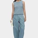 Mijeong Park blue boat neck minimal knit tank relaxed sleeveless cotton linen knit top minimalist summer knitwear