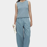 Mijeong Park blue boat neck minimal knit tank relaxed sleeveless cotton linen knit top minimalist summer knitwear