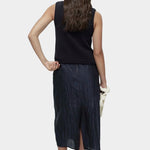 Mijeong Park navy minimal knit tank back view sleeveless cotton linen knit top with relaxed silhouette minimalist knitwear
