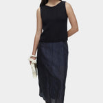 Mijeong Park navy boat neck minimal knit tank sleeveless cotton linen knit top relaxed fit minimalist summer clothing