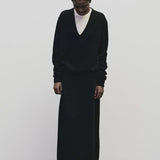 Black cashmere blend knit midi skirt by Mijeong Park