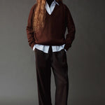 Mijeong Park Cashmere Blend V-Neck Knit Brown full front view showing relaxed fit and ribbed hem