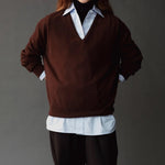 Mijeong Park Cashmere Blend V-Neck Knit Brown front view showing deep V-neck and relaxed fit
