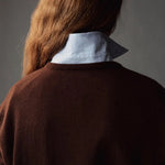 Mijeong Park Cashmere Blend V-Neck Knit Brown close-up back view showing fine knit texture