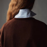 Mijeong Park Cashmere Blend V-Neck Knit Brown close-up back view showing fine knit texture