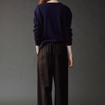Mijeong Park Cashmere Blend V-Neck Knit Navy back view showing relaxed silhouette and long sleeves