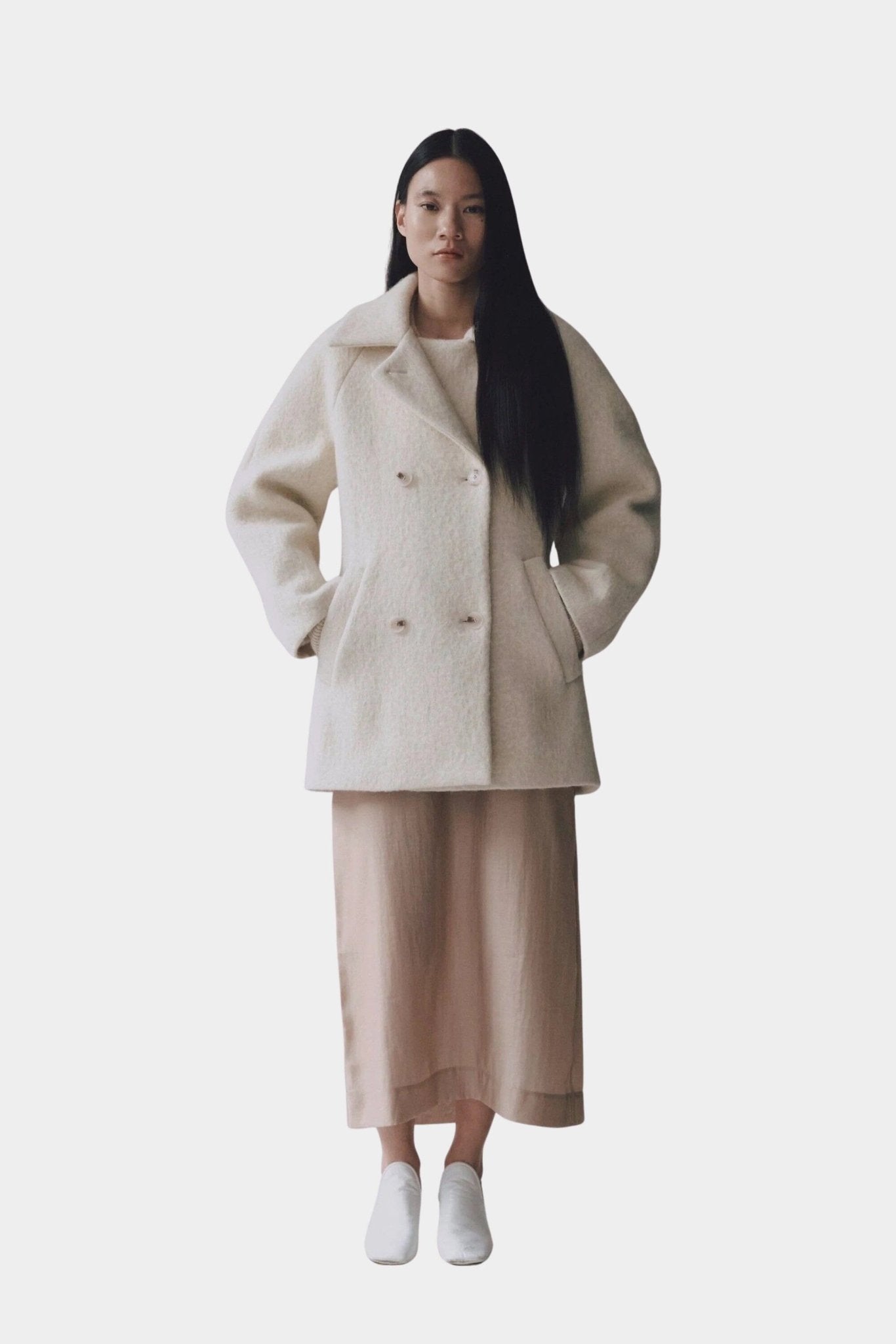 MIJEONG PARK - Wool & Alpaca Blend Boucle Coat - Cream - SHOP YUCCA Jackets & Coats - MIJEONG PARK - YUCCA, Women’s clothing store Denver, women’s clothing website, women’s high quality jackets, women’s high quality coats, women’s high quality outerwear.
