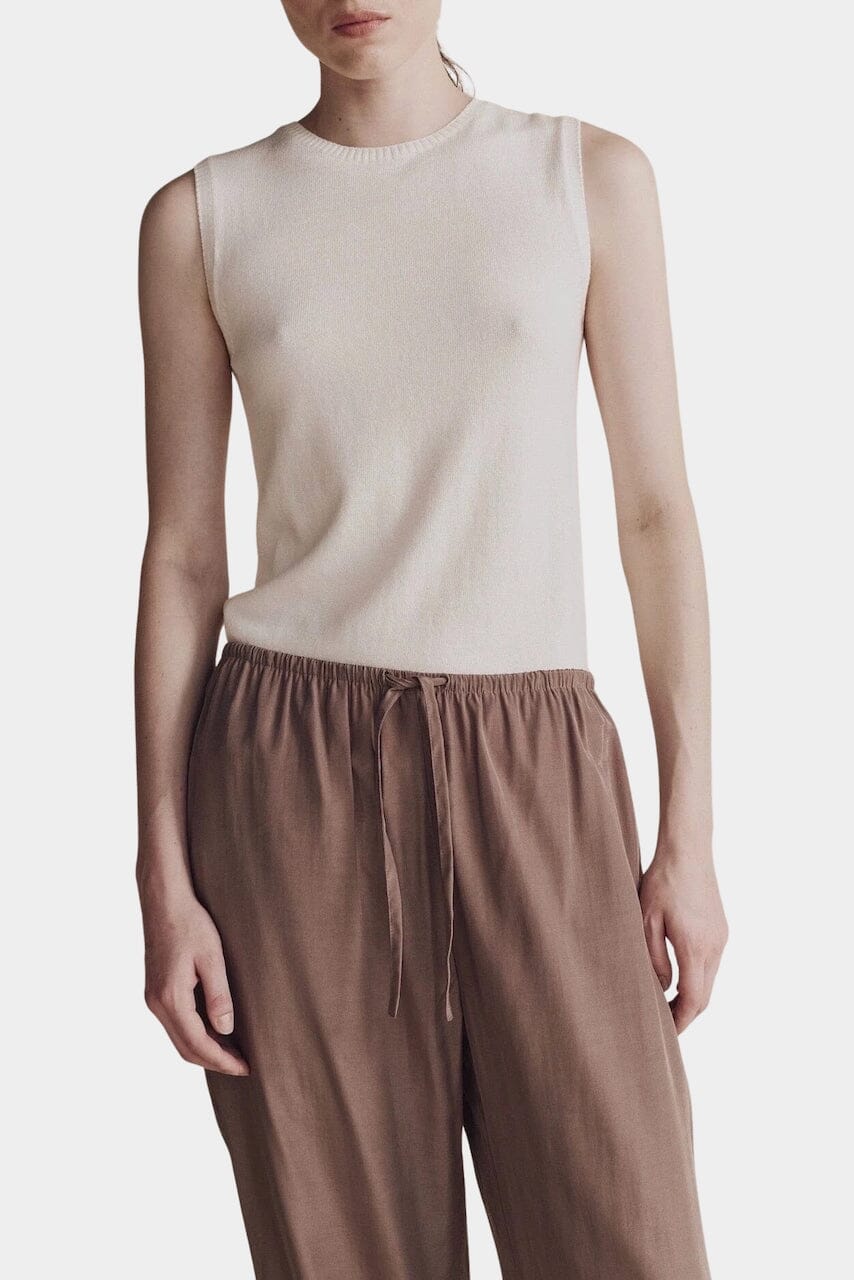 Mijeong Park | Cotton Blend Sleeveless Knit Top in Ivory - SHOP YUCCA Shirts & Tops MIJEONG PARK - YUCCA 
