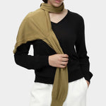 Close-up of black cotton blend v neck knit top by Mijeong Park showing v neckline detail