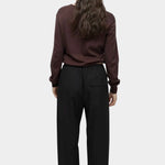 Back view of cotton blend v neck knit top in brown by Mijeong Park with relaxed fit and rib hem