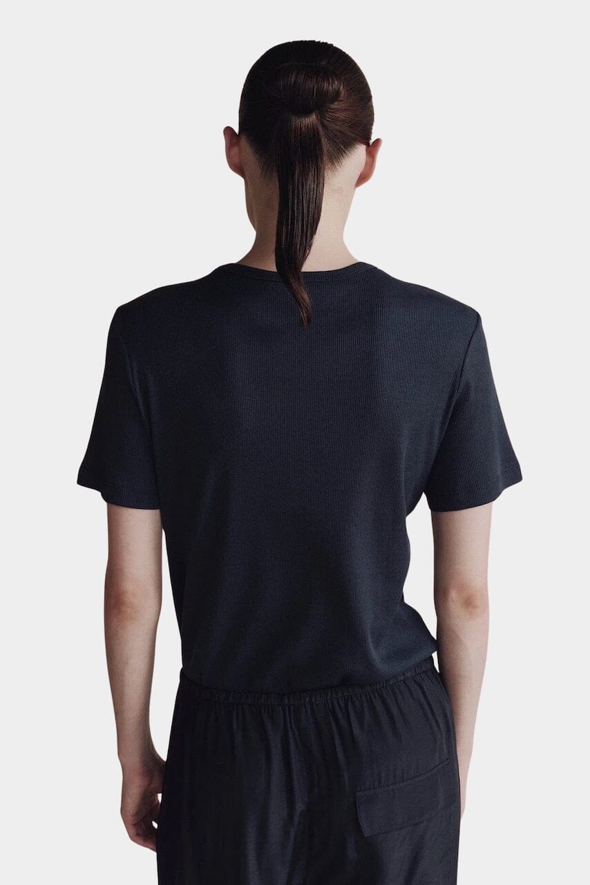 Mijeong Park - Cotton Tencel Ribbed T-Shirt - Navy - Shirts & Tops - YUCCA, Yucca store Denver, women's high quality tops.