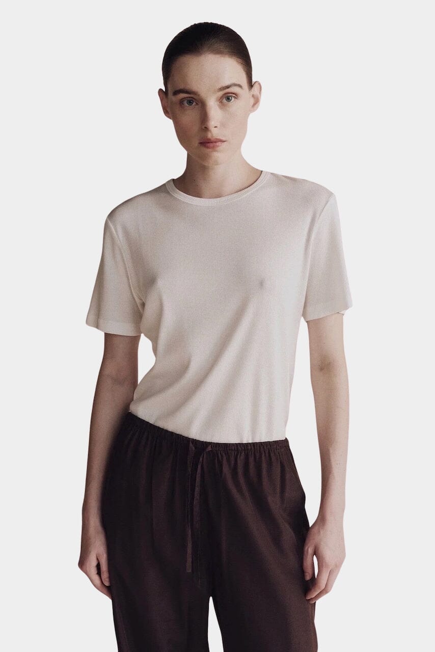 Mijeong Park - Cotton Tencel Ribbed T-Shirt - White - Shirts & Tops - YUCCA, Yucca store Denver, women’s high quality tops.