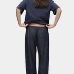 Mijeong Park denim drawstring pants back view relaxed wide leg elastic waist minimalist womens designer trousers