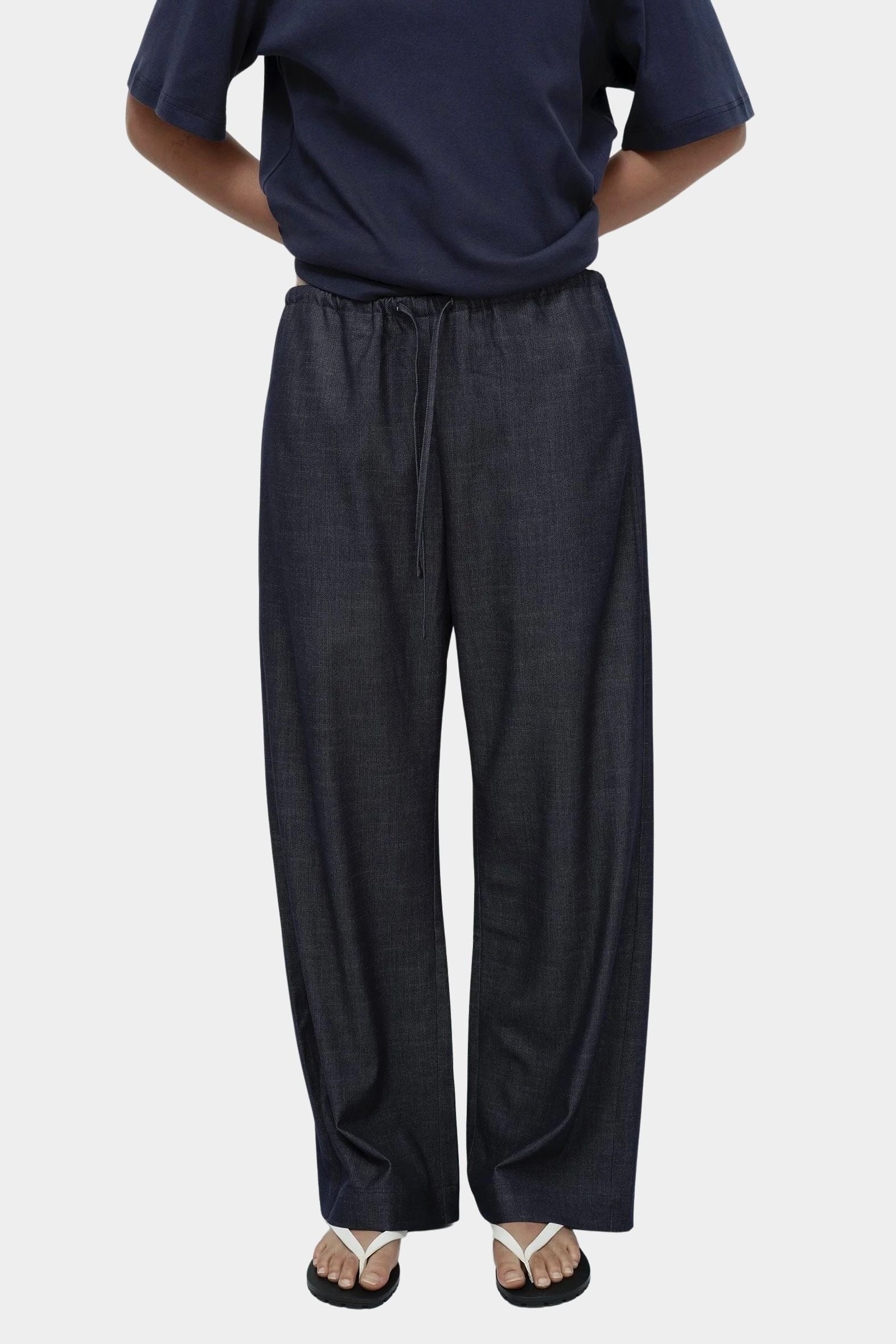 Mijeong Park denim drawstring pants wide leg relaxed fit elastic drawstring waist womens designer trousers full length