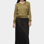 Mijeong Park drawstring midi skirt black lightweight satin elastic waist relaxed straight fit full length front view