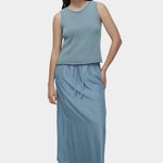 Mijeong Park drawstring midi skirt blue lightweight satin elastic waist relaxed fit front view