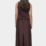 Mijeong Park drawstring midi skirt dark brown back view elastic waist straight silhouette center back slit