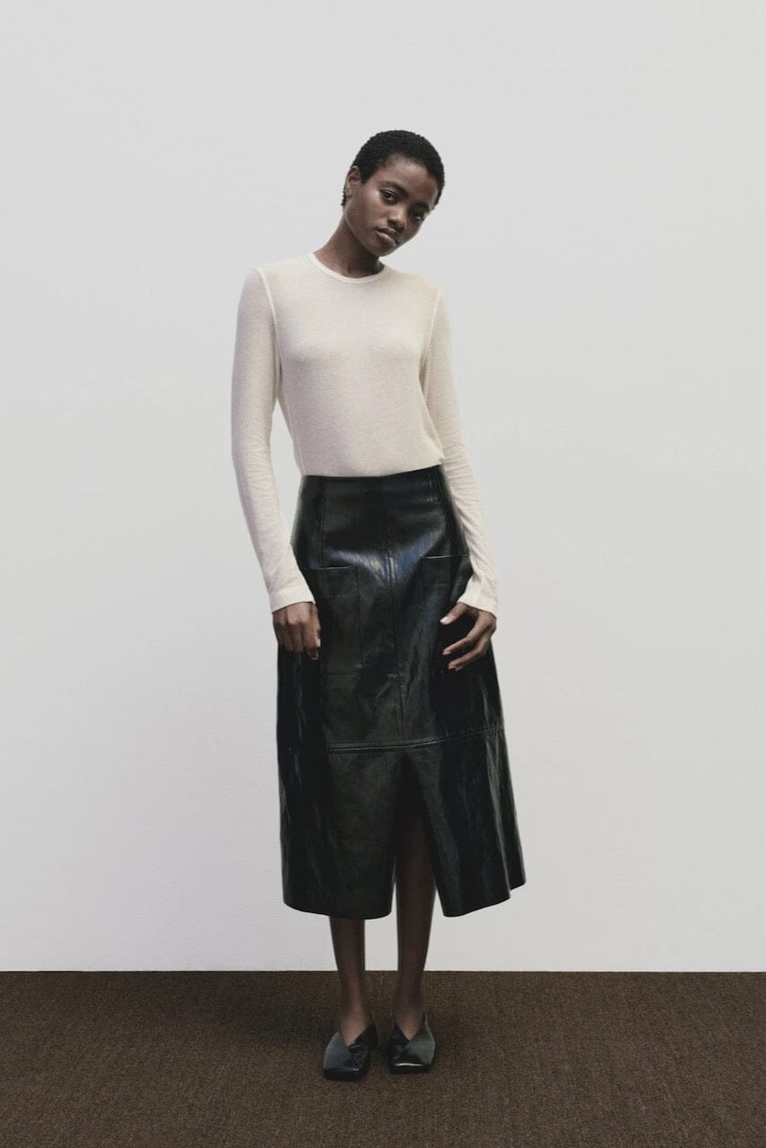 Mijeong Park - Faux Leather Skirt - Black - Skirts - YUCCA, women’s elevated skirts, clothing boutiques near me.