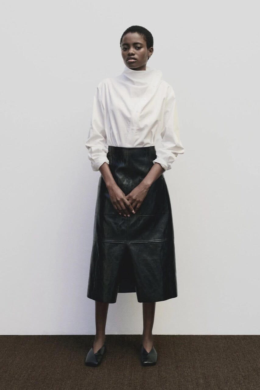 Mijeong Park - Faux Leather Skirt - Black - Skirts - YUCCA, women’s elevated skirts, clothing boutiques near me.