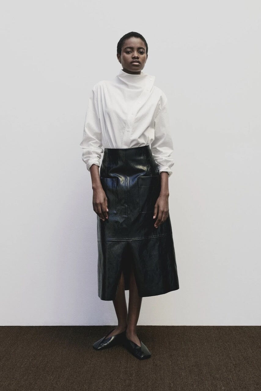 Mijeong Park - Faux Leather Skirt - Black - Skirts - YUCCA, women’s elevated skirts, clothing boutiques near me.