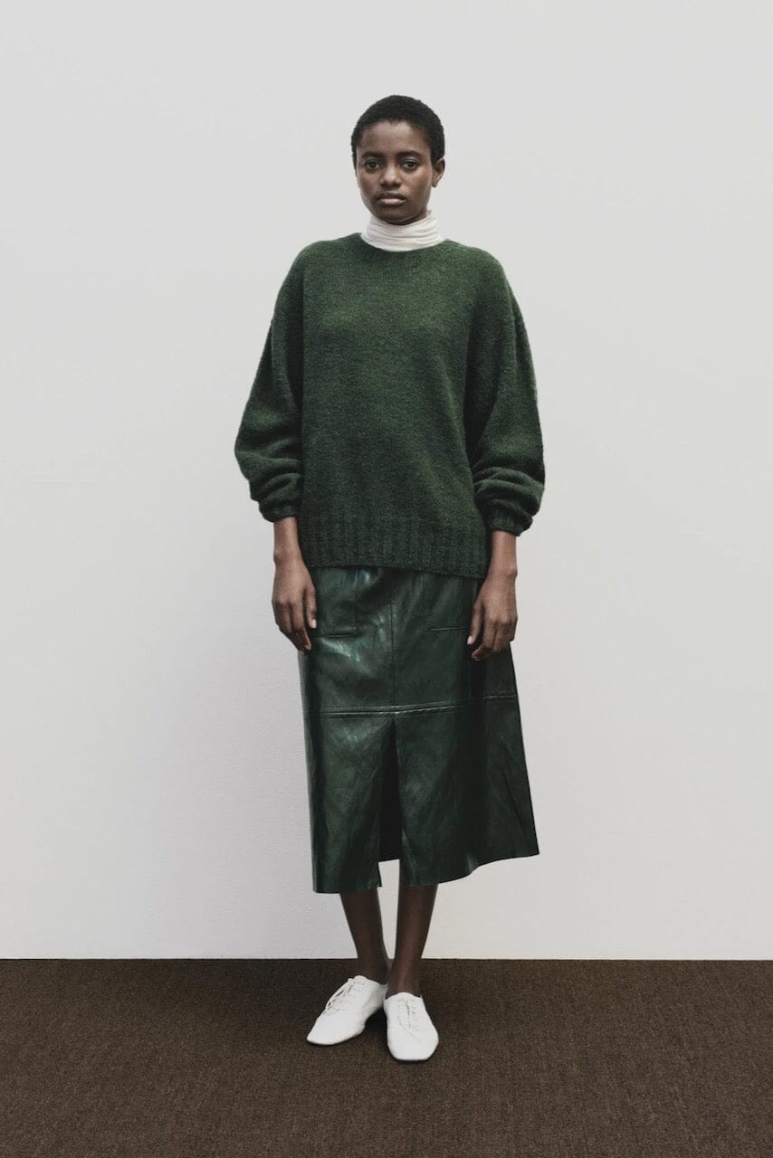 Mijeong Park - Faux Leather Skirt - Green - Skirts - YUCCA, women’s elevated skirts, clothing boutiques near me.