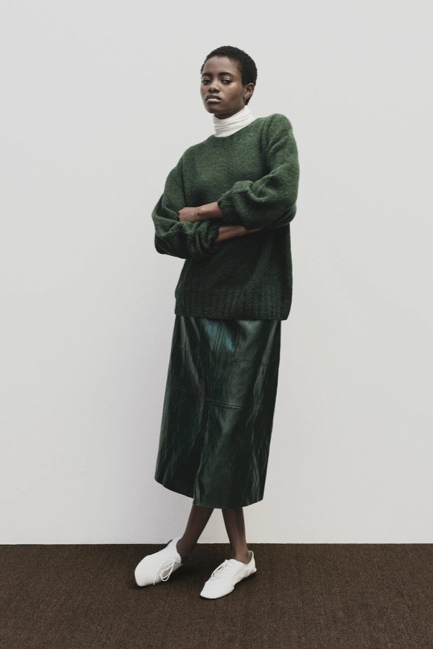 Mijeong Park - Faux Leather Skirt - Green - Skirts - YUCCA, women’s elevated skirts, clothing boutiques near me.