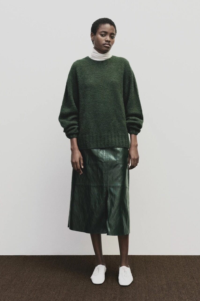 Mijeong Park - Faux Leather Skirt - Green - Skirts - YUCCA, women’s elevated skirts, clothing boutiques near me.