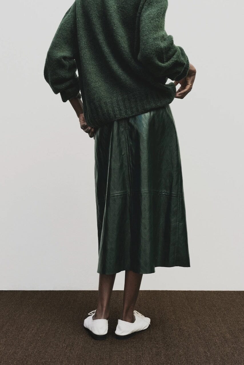 Mijeong Park - Faux Leather Skirt - Green - Skirts - YUCCA, women’s elevated skirts, clothing boutiques near me.