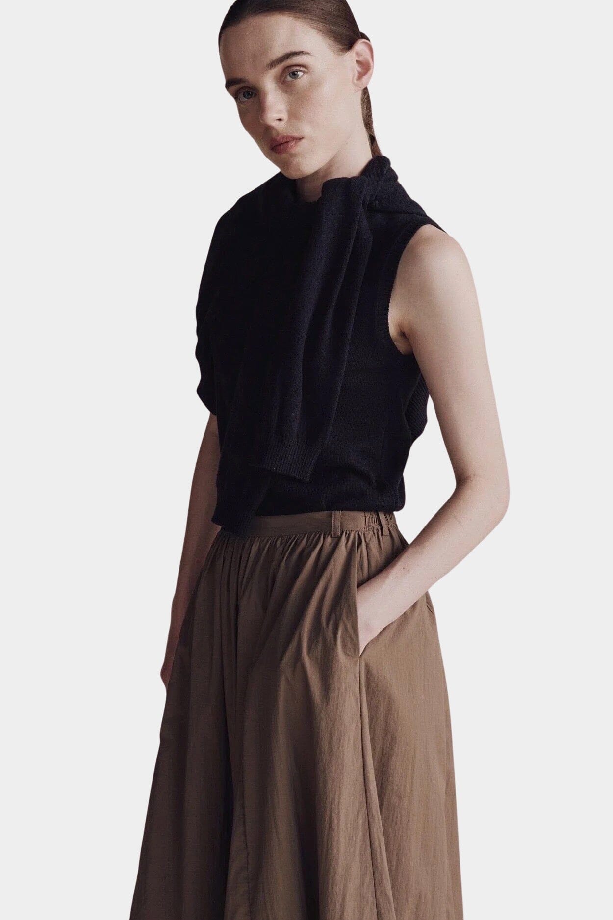 Gathered Maxi Skirt, Light Brown | YUCCA