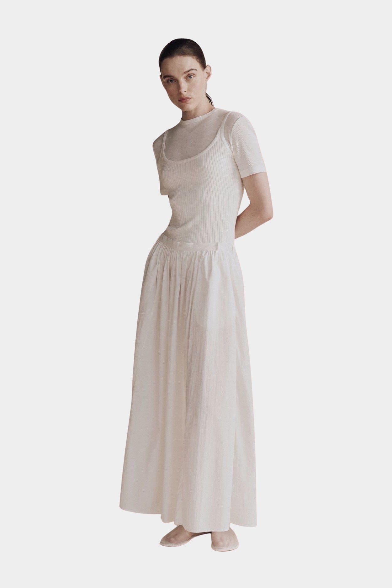 Mijeong Park | Gathered Maxi Skirt In White - SHOP YUCCA Skirts MIJEONG PARK - YUCCA, Women’s clothing store Denver, women’s clothing website, women’s elevated skirts, clothing boutiques near me, women’s elevated maxi skirts.