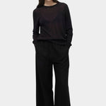 Mijeong Park black linen blend cropped pants front view wide leg elastic drawstring waist minimalist womens designer trousers
