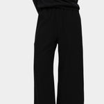 Mijeong Park black linen blend cropped pants wide leg elastic waist drawstring detail womens minimalist designer trousers