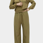 Mijeong Park green linen blend cropped pants front view wide leg drawstring waist minimalist womens designer trousers