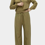 Mijeong Park green linen blend cropped pants front view wide leg drawstring waist minimalist womens designer trousers
