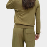 Mijeong Park green linen blend cropped pants back view wide leg cropped silhouette womens minimalist designer trousers