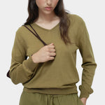 Mijeong Park green linen blend cropped pants front view wide leg drawstring waist minimalist womens designer trousers