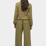 Mijeong Park green linen blend cropped pants wide leg elastic drawstring waist back view womens minimalist designer trousers