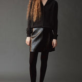 Mijeong Park Mock Neck Cardigan Charcoal full front view showing relaxed fit and button closure
