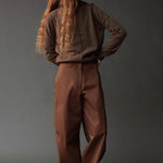 Mijeong Park Mock Neck Cardigan Dark Beige styled with brown trousers at YUCCA Denver
