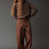 Mijeong Park Mock Neck Cardigan Dark Beige styled with brown trousers at YUCCA Denver