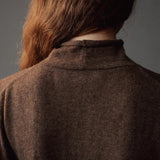 Mijeong Park Mock Neck Cardigan Dark Beige back detail showing soft knit texture and rolled neckline