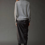 Mijeong Park Mock Neck Cardigan Gray full back view showing straight silhouette and ribbed hem