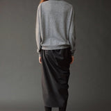 Mijeong Park Mock Neck Cardigan Gray full back view showing straight silhouette and ribbed hem