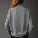 Mijeong Park Mock Neck Cardigan Gray back view showing relaxed fit and fine knit texture